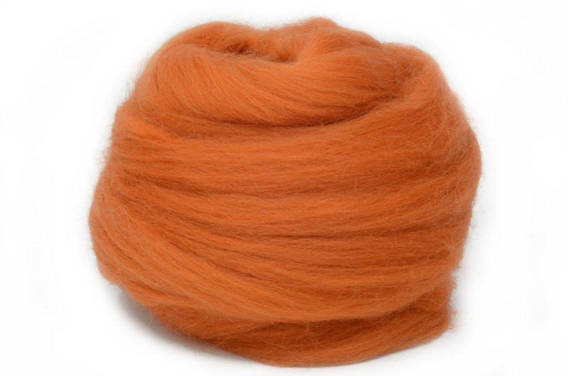 Dyed Corriedale Wool: Orange 100gm